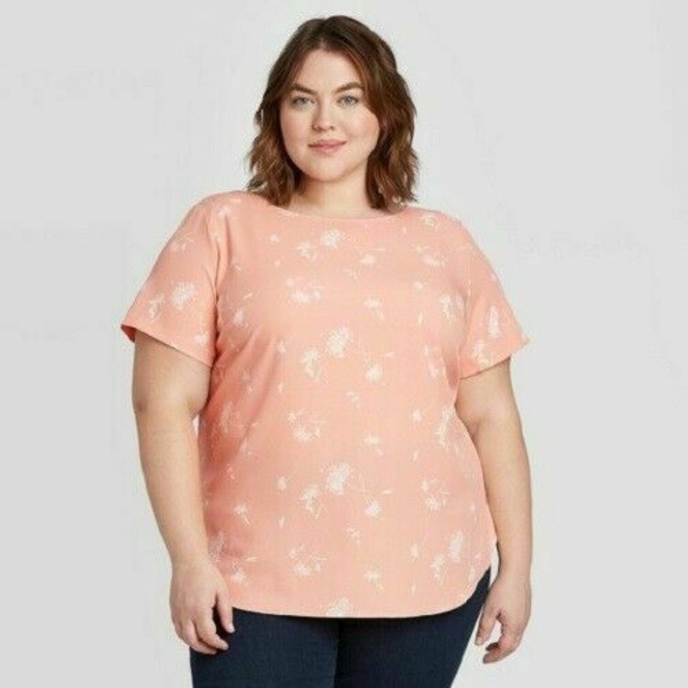 Pink 2X/XXL Ava & Viv Short Sleeve Button Back Top